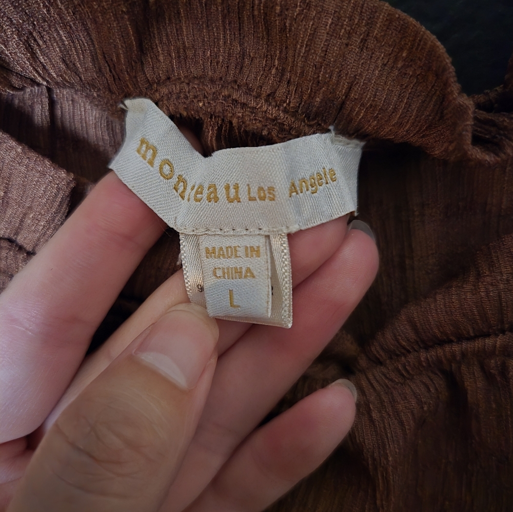 Monteau Brown Ruffled Cropper Blouse Size L - Picture 3 of 6